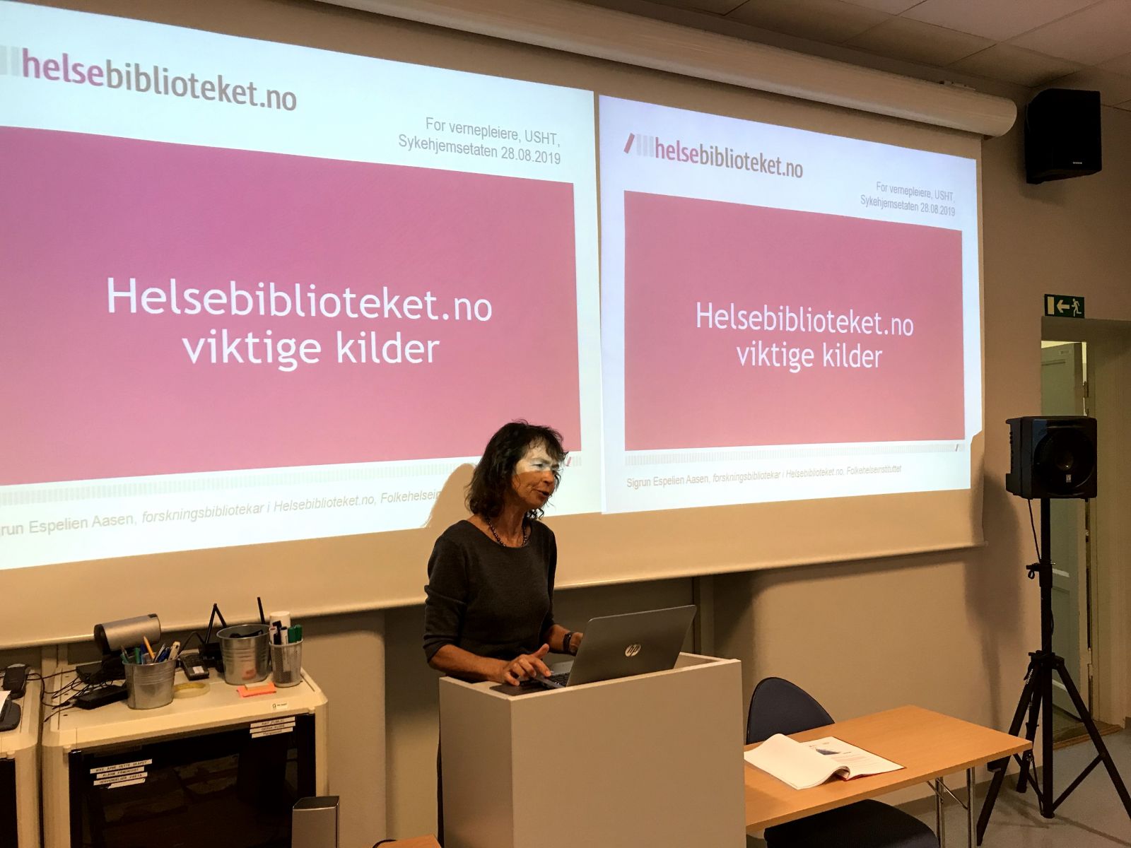 Sigrun fra Helsebiblioteket foreleser