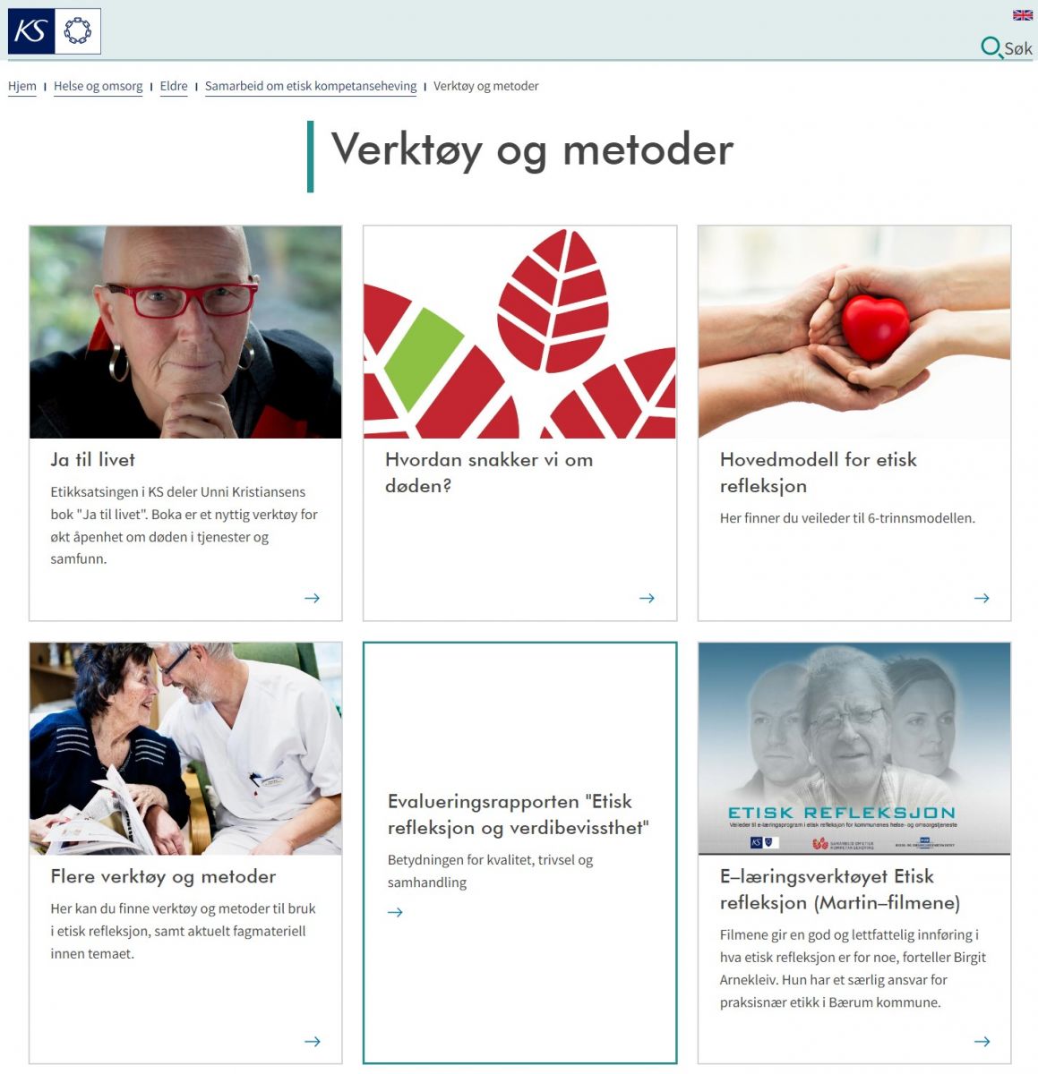 Skjermbilde fra KS sin side Verktøy og metoder
